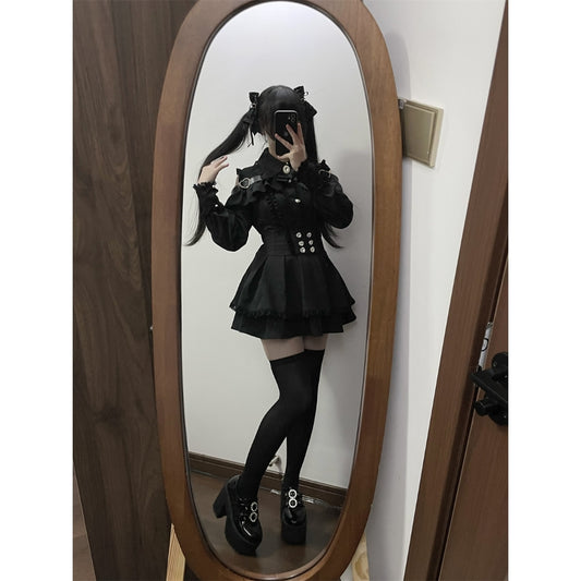 Black Two-piece set (Shirt + skirt + bow tie)