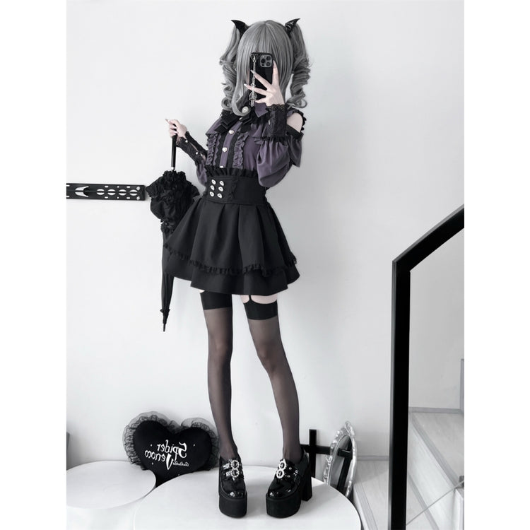 Deep purple Two-piece set (Shirt + skirt + bow tie)