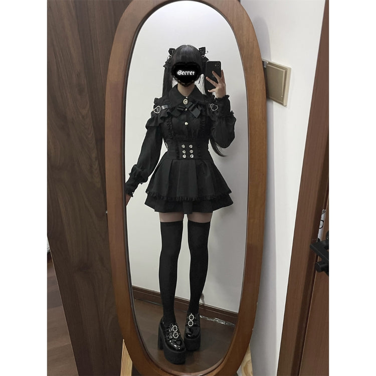 Black Two-piece set (Shirt + skirt + bow tie)