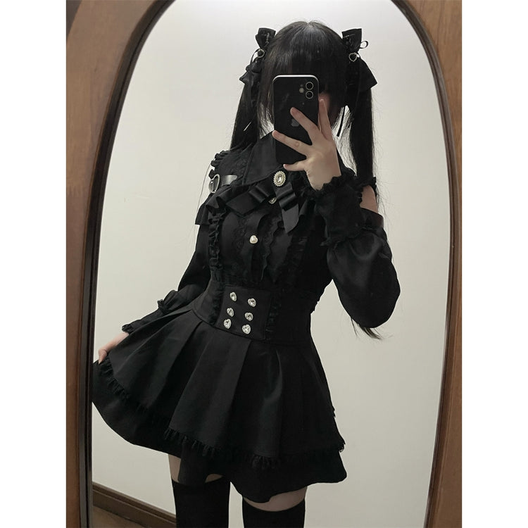 Black Two-piece set (Shirt + skirt + bow tie)