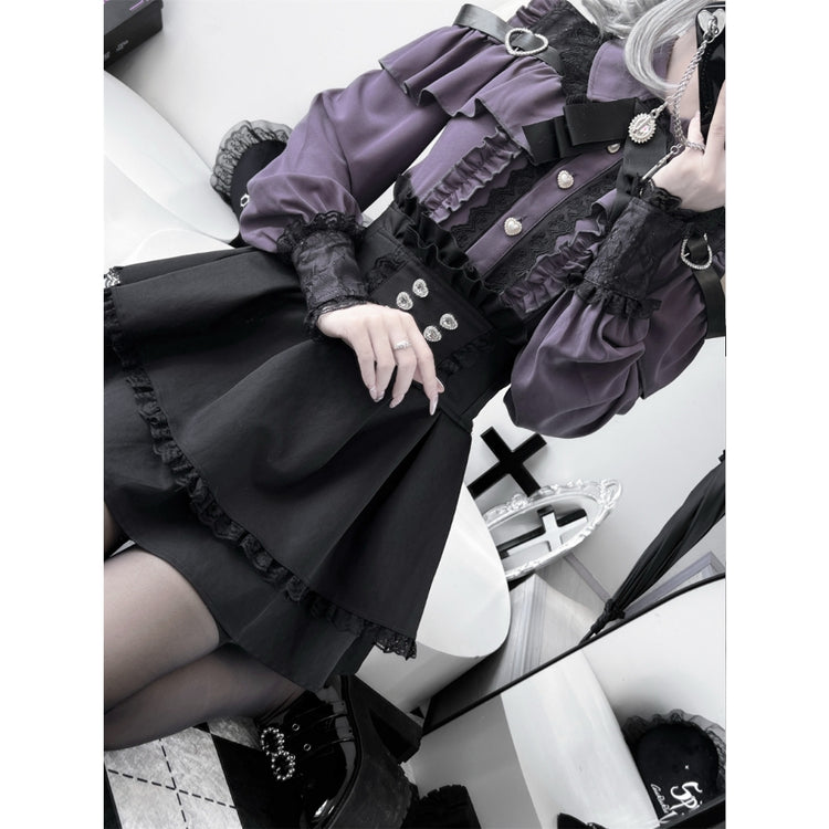 Deep purple Two-piece set (Shirt + skirt + bow tie)