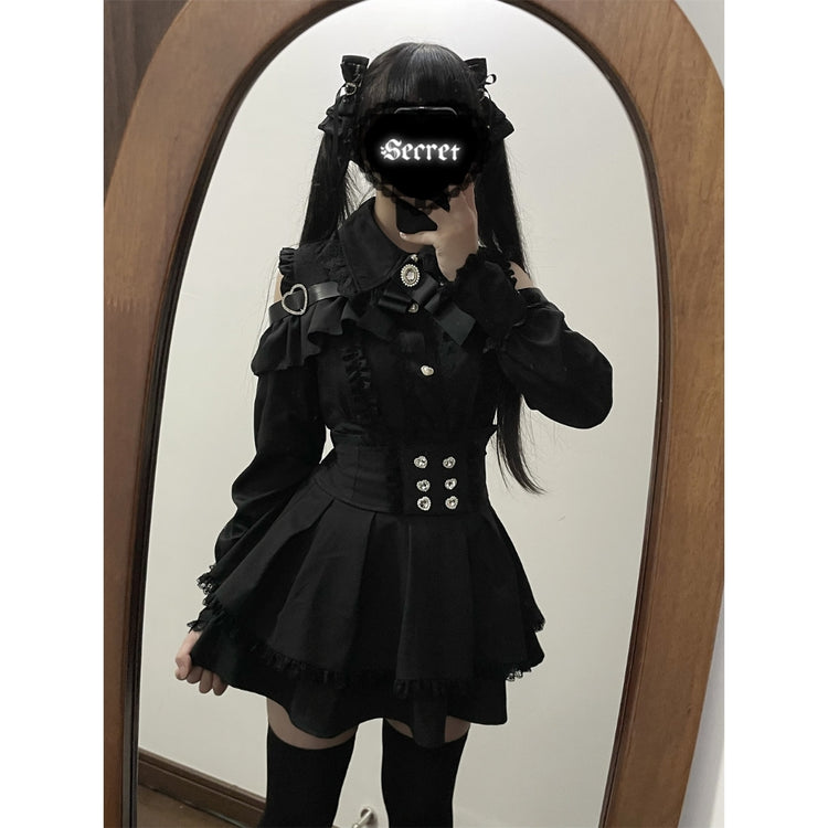 Black Two-piece set (Shirt + skirt + bow tie)