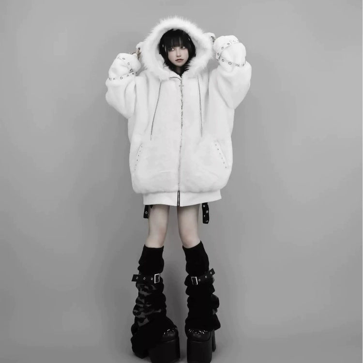 Harajuku Punk Lamb Ears Fur Coat Jacket