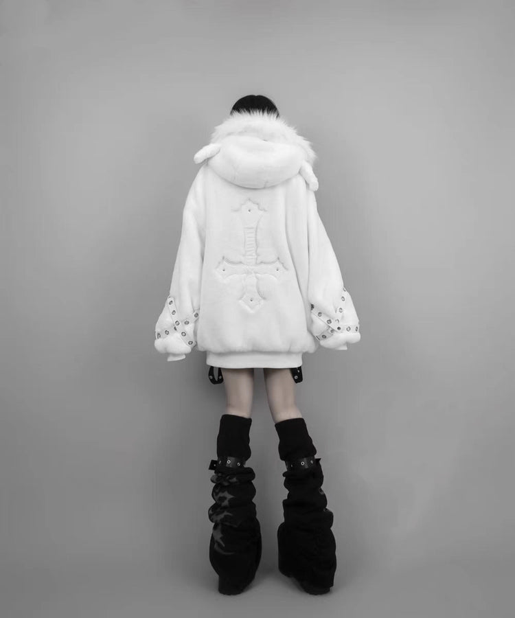 Harajuku Punk Lamb Ears Fur Coat Jacket