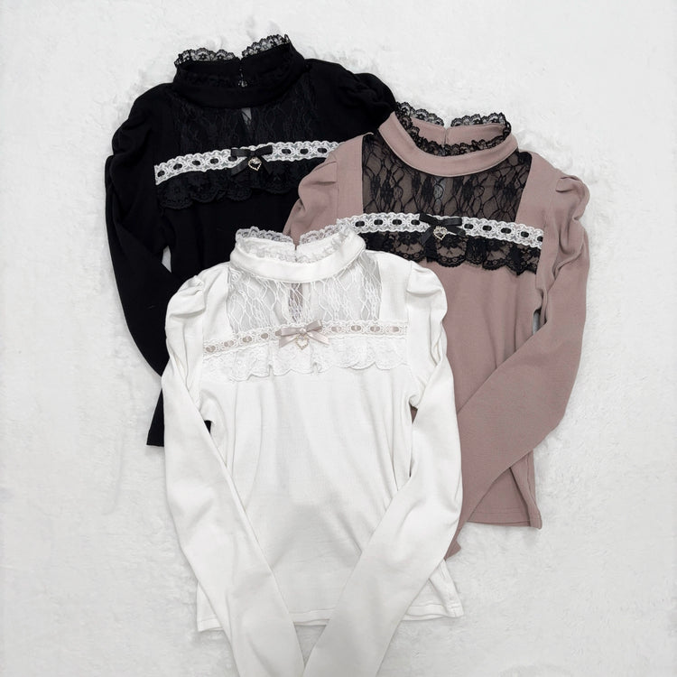 lace panels stand-up collar knit