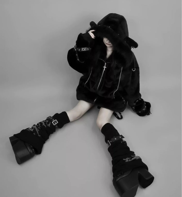 Harajuku Punk Lamb Ears Fur Coat Jacket
