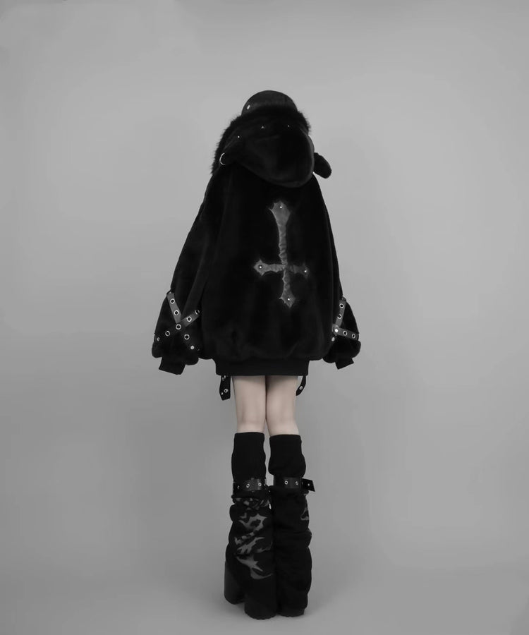 Harajuku Punk Lamb Ears Fur Coat Jacket