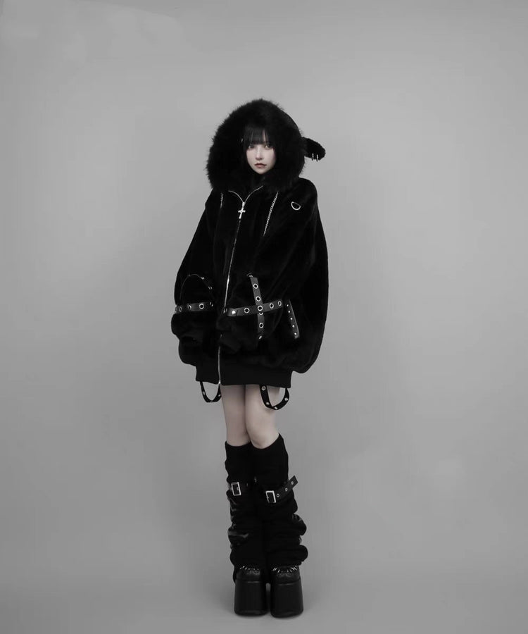 Harajuku Punk Lamb Ears Fur Coat Jacket