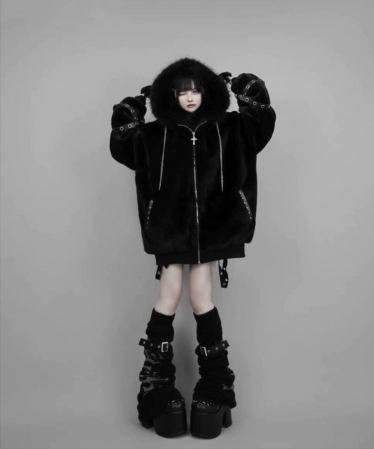 Harajuku Punk Lamb Ears Fur Coat Jacket