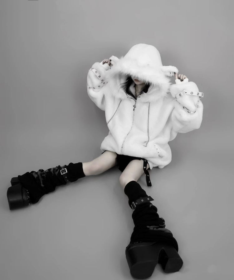 Harajuku Punk Lamb Ears Fur Coat Jacket