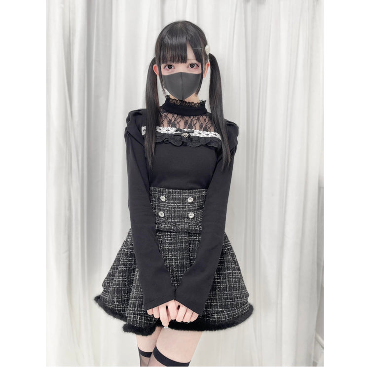 lace panels stand-up collar knit