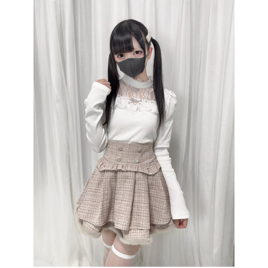 lace panels stand-up collar knit