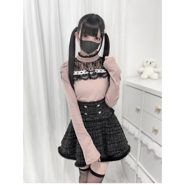 lace panels stand-up collar knit