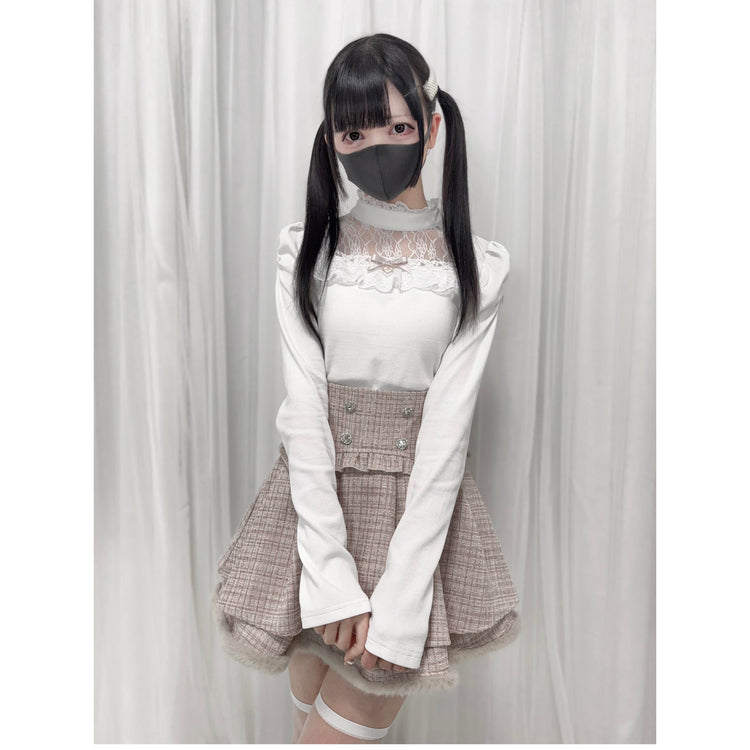 lace panels stand-up collar knit