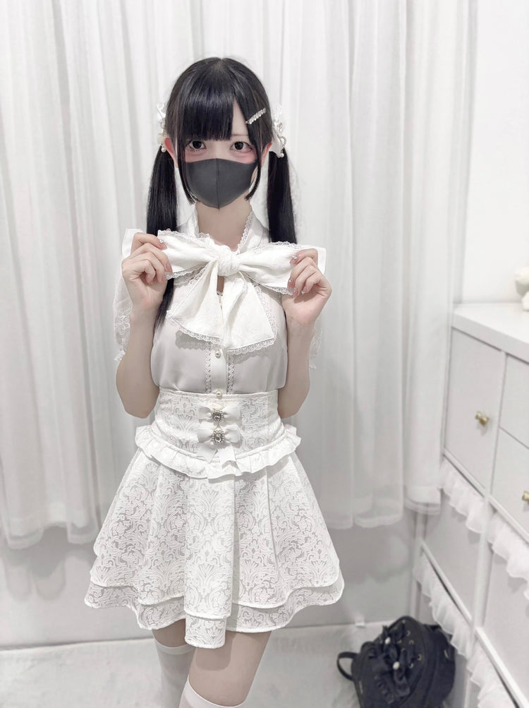 big bow tie cut-out panel lace Shirt