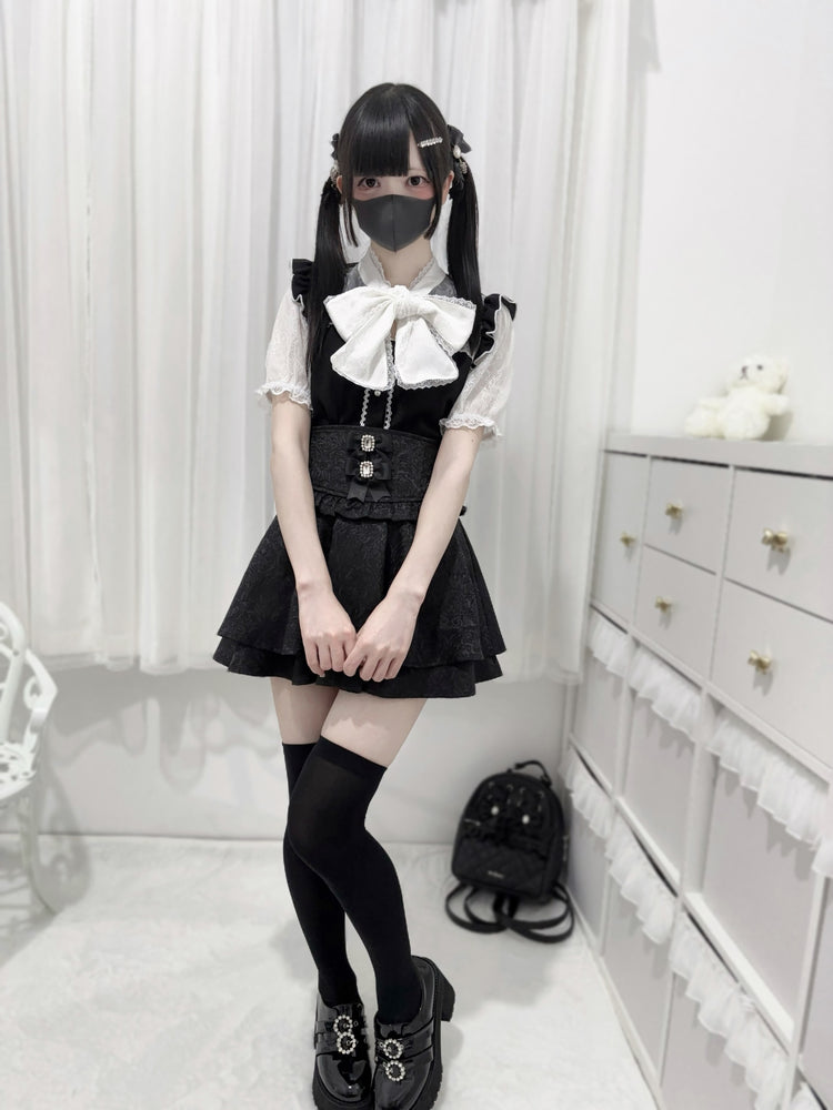 big bow tie cut-out panel lace Shirt