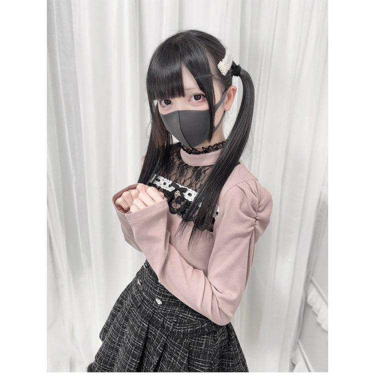 lace panels stand-up collar knit