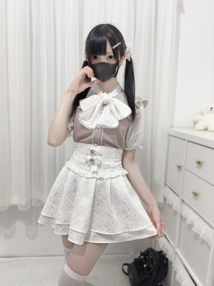 big bow tie cut-out panel lace Shirt