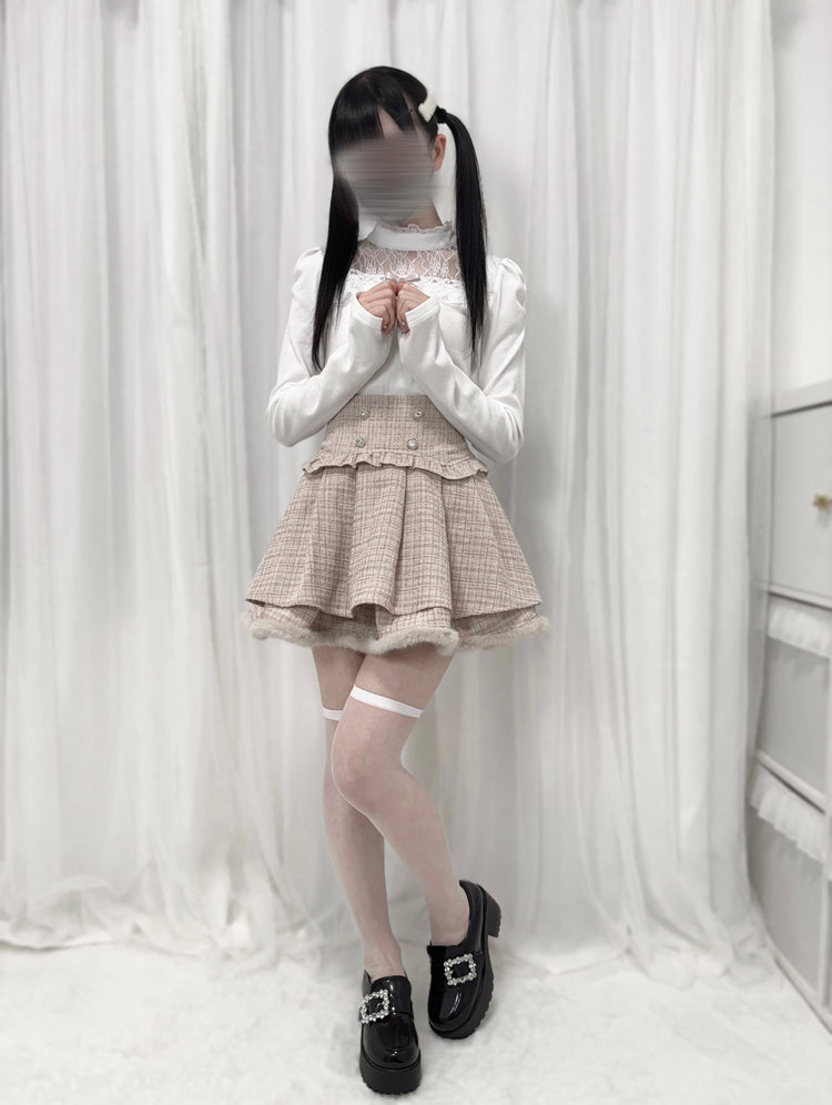 lace panels stand-up collar knit