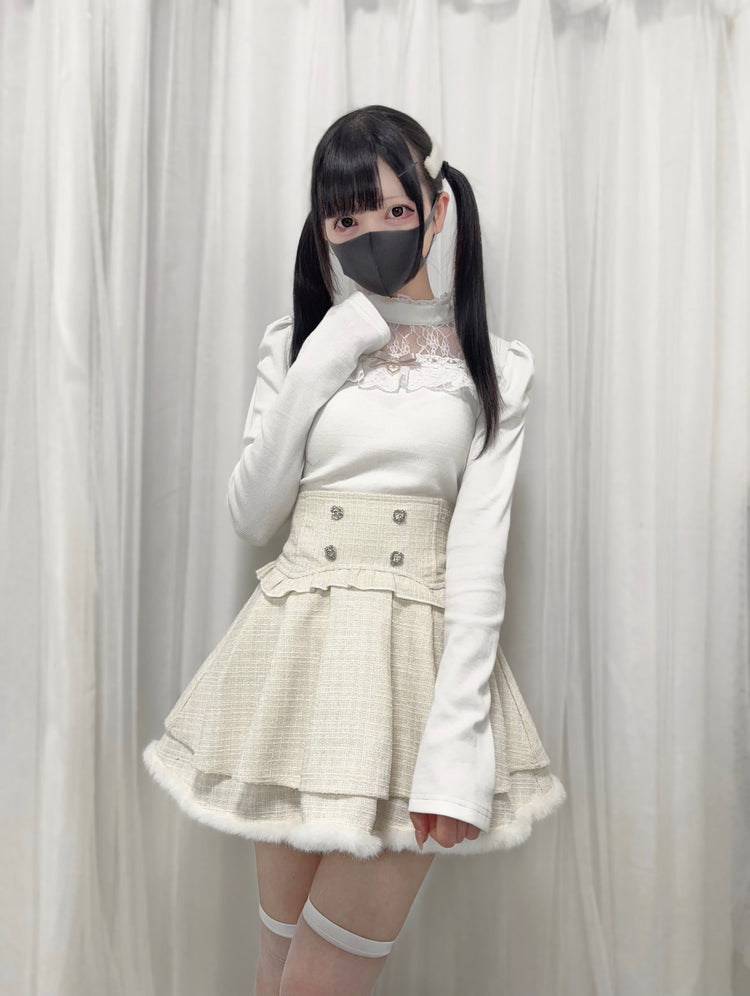 lace panels stand-up collar knit