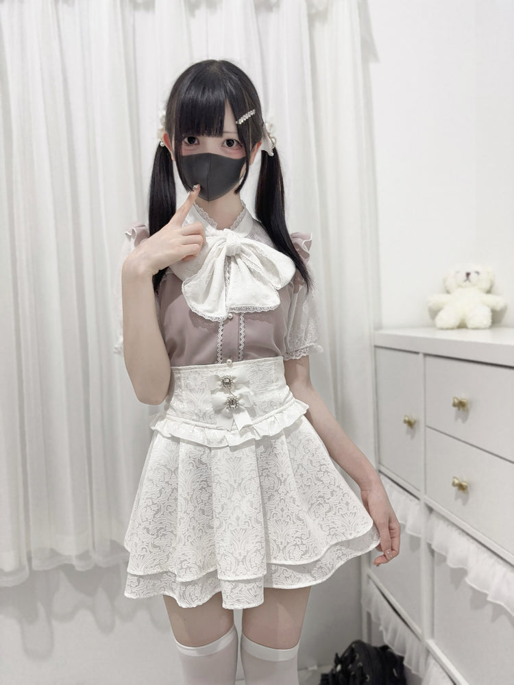 big bow tie cut-out panel lace Shirt