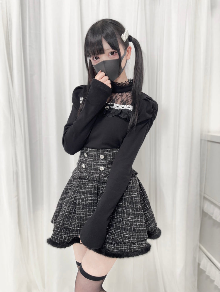 lace panels stand-up collar knit