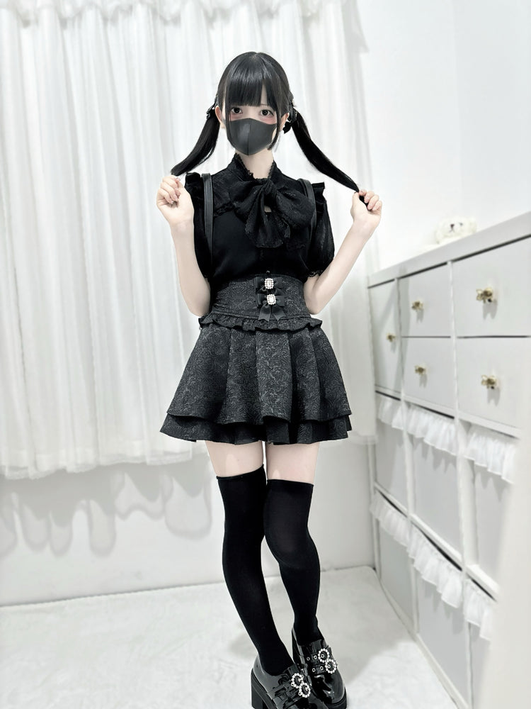 big bow tie cut-out panel lace Shirt