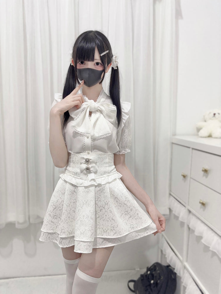 big bow tie cut-out panel lace Shirt