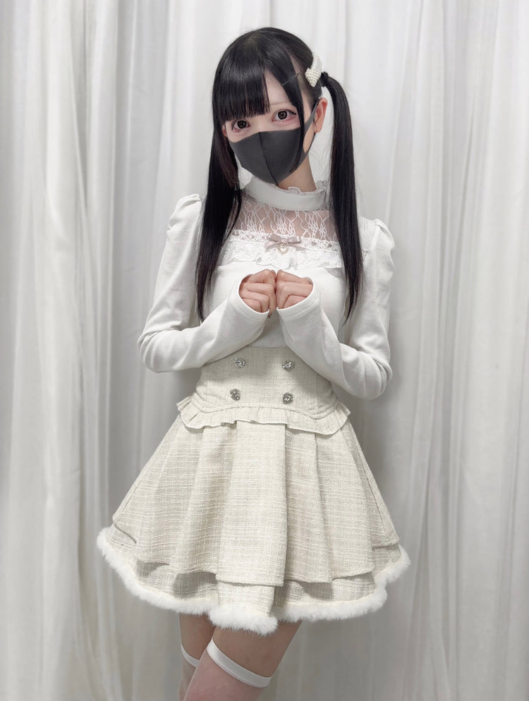 lace panels stand-up collar knit