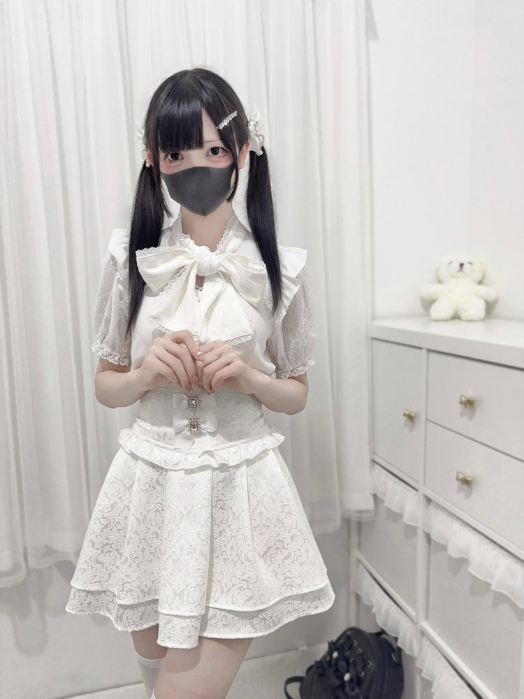 big bow tie cut-out panel lace Shirt