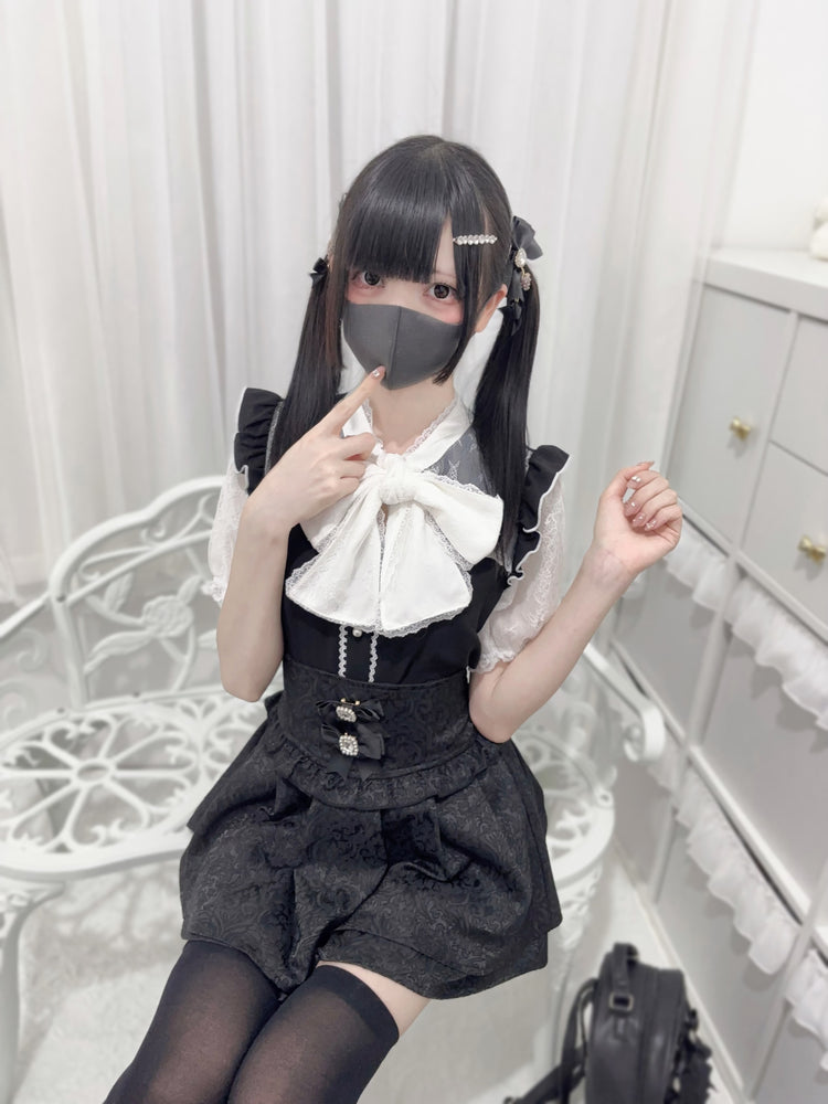 big bow tie cut-out panel lace Shirt