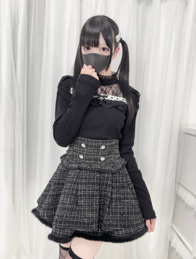 lace panels stand-up collar knit