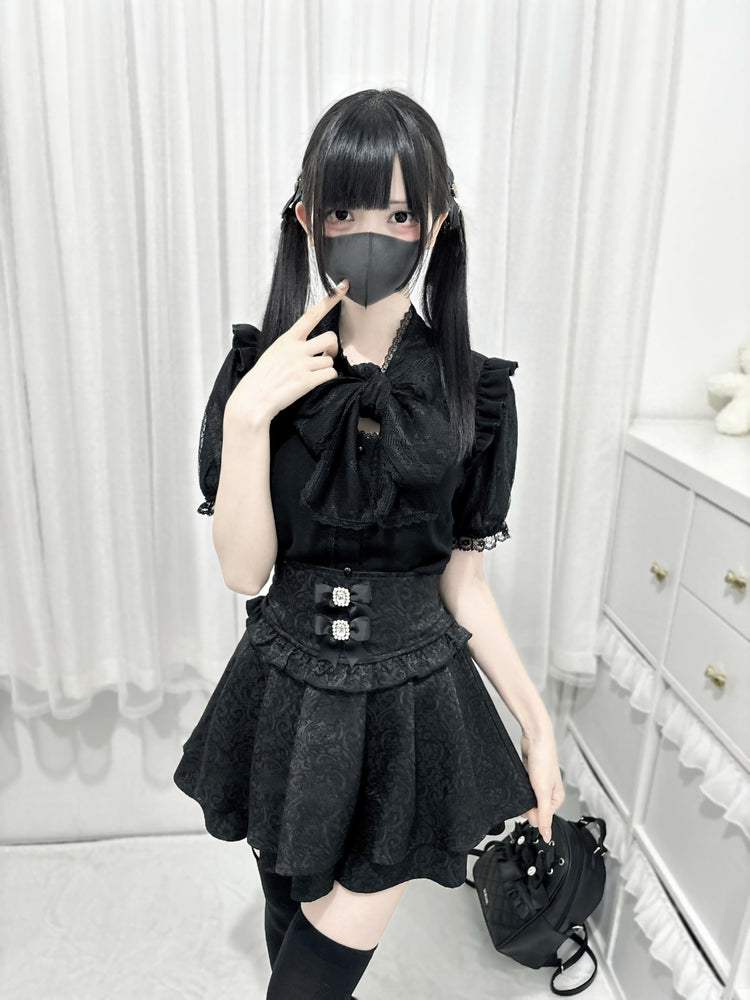 big bow tie cut-out panel lace Shirt