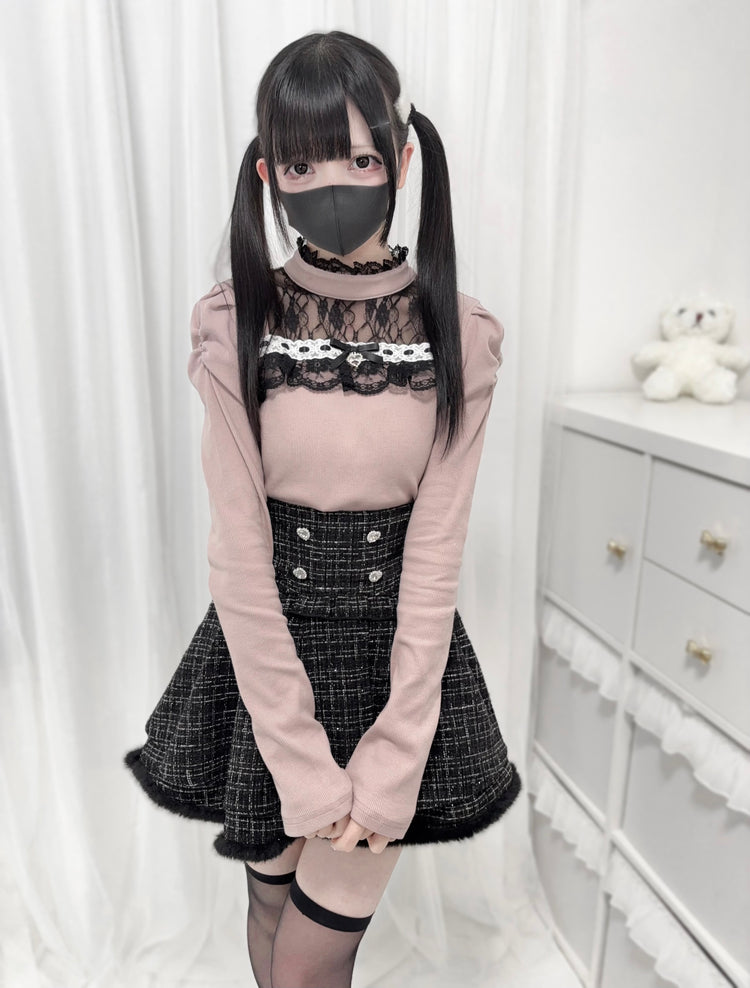 lace panels stand-up collar knit