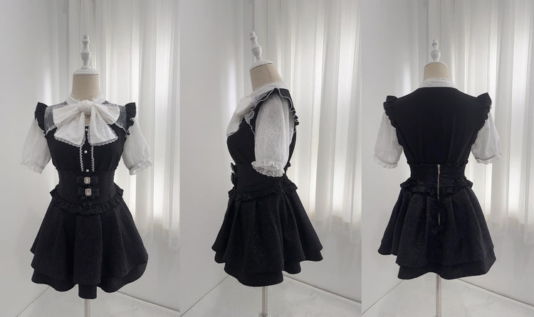 big bow tie cut-out panel lace Shirt