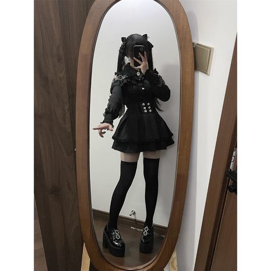 Black Two-piece set (Shirt + skirt + bow tie)