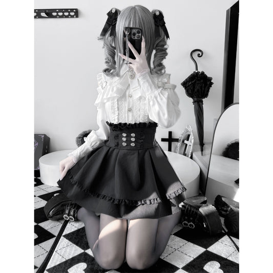 White Two-piece set (Shirt + skirt + bow tie)