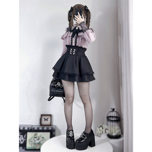 Ash powder Two-piece set (Shirt + skirt + bow tie)