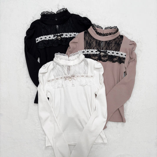 lace panels stand-up collar knit