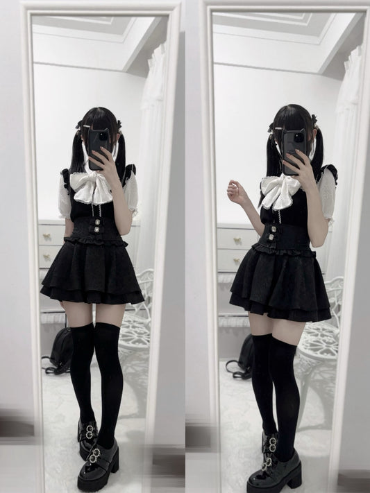 big bow tie cut-out panel lace Shirt